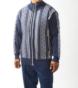 Mens SilverSilk Navy Silver Full Zip Pu Knit Dressy Sport Elegant Jacket 61004