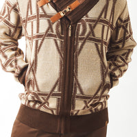 Mens SilverSilk Brown Tan Knit Zippered Jacket High Collar Buckle Detail 61019