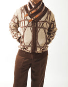 Mens SilverSilk Brown Tan Knit Zippered Jacket High Collar Buckle Detail 61019