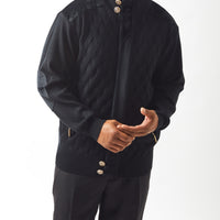 Mens SilverSilk Black Gold Button Full Zip Dress Knit Jacket Elbow Patch 61024
