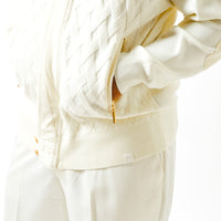Mens SilverSilk Winter White Cream Gold Button Full Zip Dress Knit Jacket Elbow Patch 61024