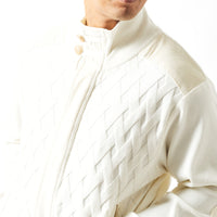 Mens SilverSilk Winter White Cream Gold Button Full Zip Dress Knit Jacket Elbow Patch 61024
