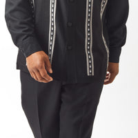 Mens Black Long Sleeve Suede Panel 2 Piece Set Walking Suit SilverSilk 63003