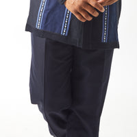 Mens Midnight Navy Blue Long Sleeve Suede Panel 2 Piece Set Walking Suit SilverSilk 63003