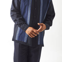 Mens Midnight Navy Blue Long Sleeve Suede Panel 2 Piece Set Walking Suit SilverSilk 63003