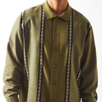 Mens Olive Green Long Sleeve Suede Panel 2 Piece Set Walking Suit SilverSilk 63003