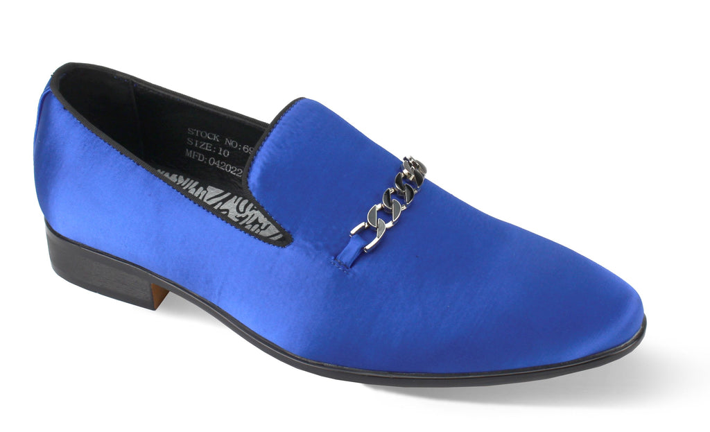 Mens Formal Royal Blue Satin Textile Loafers Dress Shoes After Midnigh