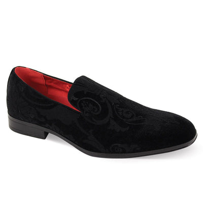 Mens Rich Black Baroque Embossed Velvet Formal Dress Loafers Shoes After Midnight 7017