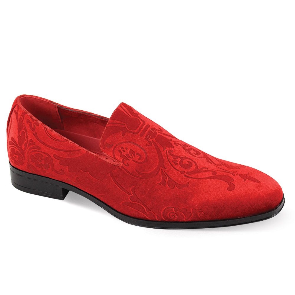 雑誌で紹介された Mens Fire Red Baroque Embossed Velvet Dress Loafers Shoes フラメンコ