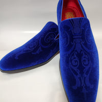 Mens Royal Blue Baroque Embossed Velvet Dress Loafers Shoes After Midnight 7017