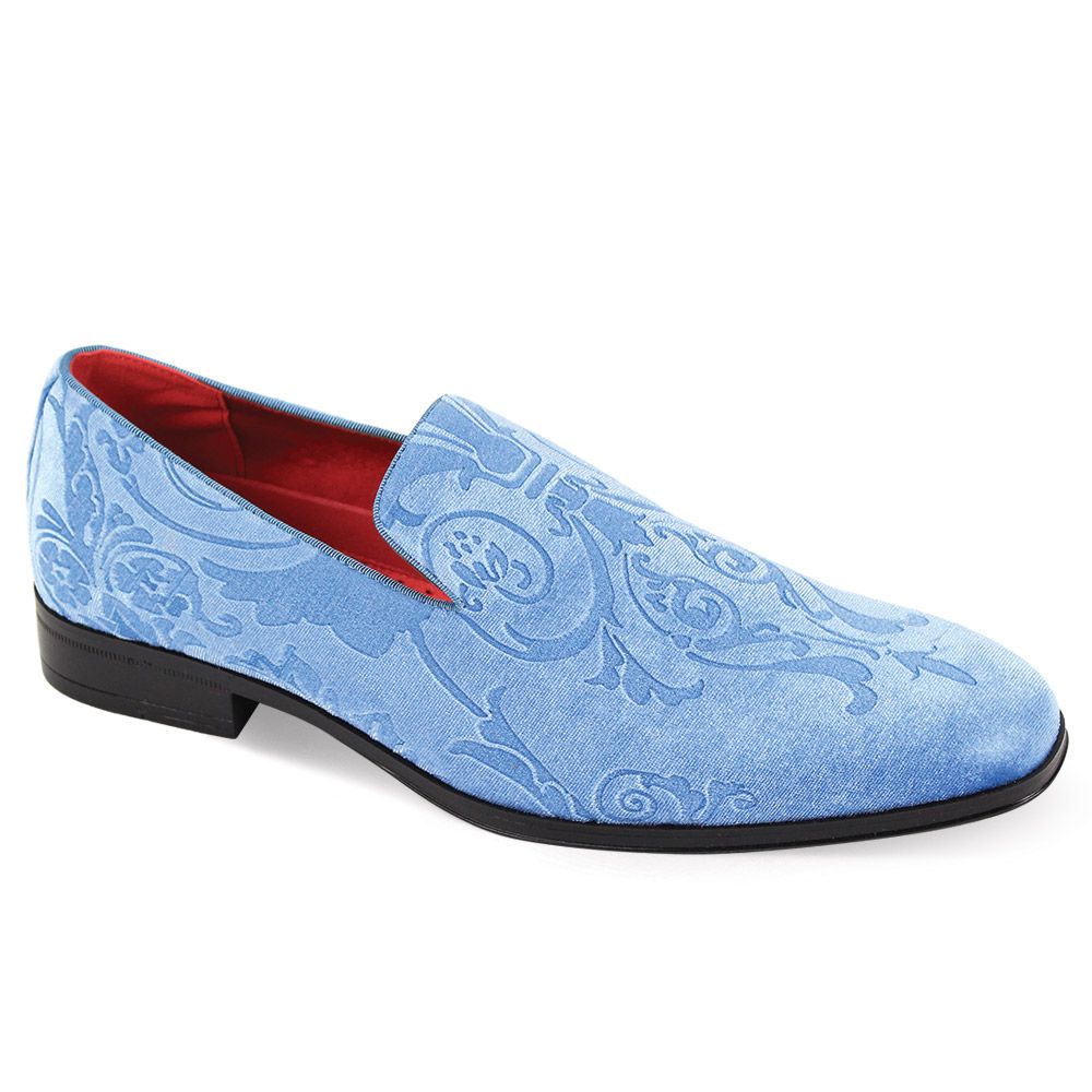 Mens Sky Blue Baroque Embossed Velvet Dress Loafers Shoes Wedding Prom