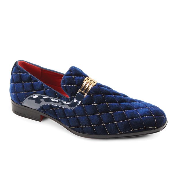Mens Navy Blue Gold Diamond Quilted Velvet Formal Dress Shoes After Midnight 7045 Mens Navy Blue Gold Diamond Quilted Velvet Formal Dress Shoes After Midnight 7045