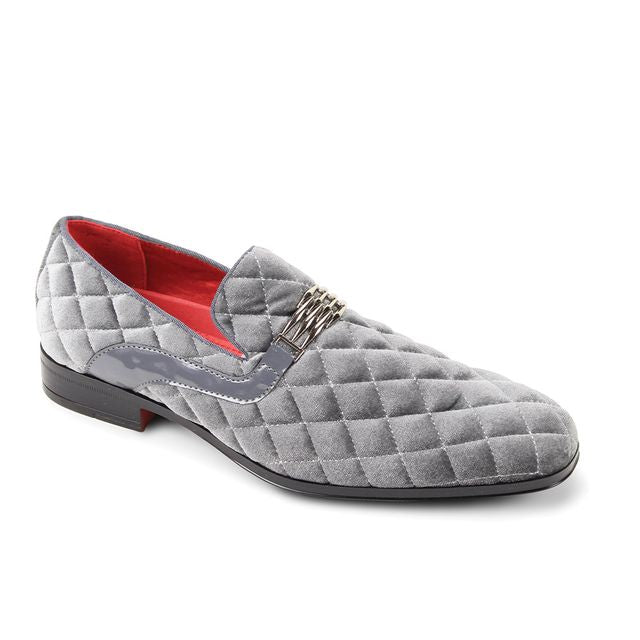 Mens Gray Silver Diamond Quilt Velvet Formal Dress Shoes After Midnight 7045