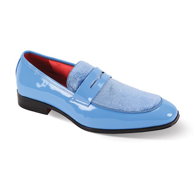 Mens Sky Blue Embossed Velvet Patent Leather Dress Shoes After Midnight 7048