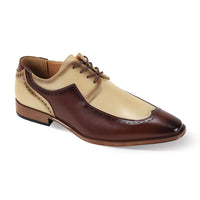 Mens Modern Retro Rich Brown + Tan White Wingtip Dress Shoes Antonio Cerrelli 7054