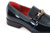 Mens Deep Blue Shiny Patent Leather Dress Shoes Gold Buckle After Midnight 7071