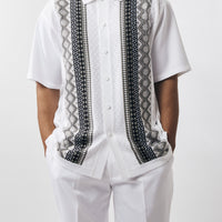 Mens SilverSilk White Black Classy Knit 2 Piece Shirt Pant Walking Leisure Suit 71003
