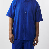 Mens SilverSilk Bright Royal Blue Summer Knit 2 Piece Shirt + Pants Walking  Suit 71009