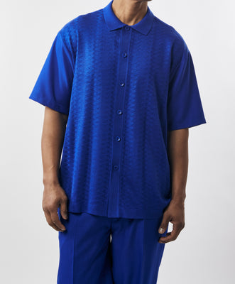 Mens SilverSilk Bright Royal Blue Summer Knit 2 Piece Shirt + Pants Walking  Suit 71009