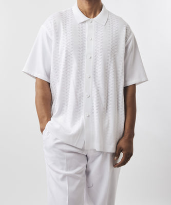 Mens SilverSilk Elegant White Classy Knit 2 Piece Shirt + Pants Leisure Suit 71009