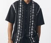 Mens Walking Leisure Suit Black White Dressy Knit Fabric by SilverSilk 71032