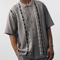 Mens SilverSilk Gray Black Summer Knit 2 Piece Shirt + Pants Walking Suit 71032