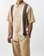 Mens Earth Tone Beige Brown Elegant Knit 2Pc Shirt Pant Walking Suit SilverSilk 71044