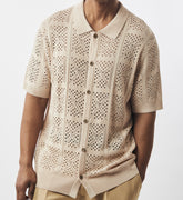 Mens Stacy Adams Beige Dressy Summer Knit See-Through Button Down S/S Shirt 71059