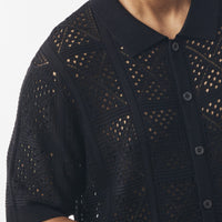 Mens Stacy Adams Black See-Through Diamond Pattern Knit Button Down S/S Shirt 71059