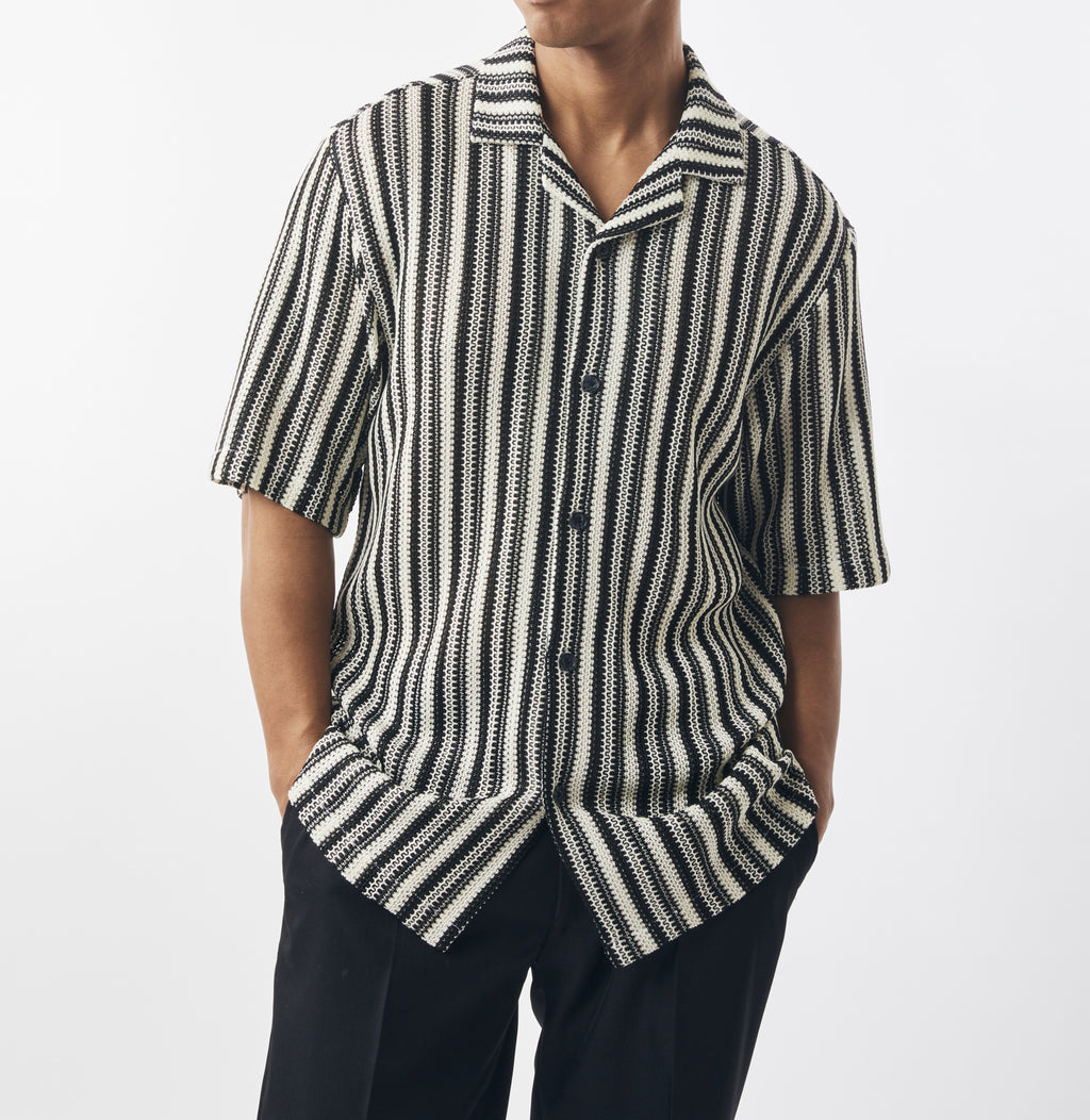 Mens Stacy Adams Black Cream Striped Knit Button Down Short Sleeve Summer Shirt 77102 Mens Stacy Adams Black Cream Striped Knit Button Down Short Sleeve Summer Shirt 77102