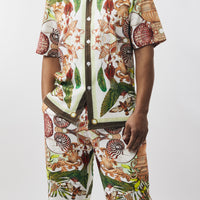 Mens Stacy Adams Designer Shirt + Short Set Tropical Brown Green Paradise 71114