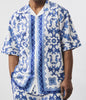 Mens Stacy Adams Designer Shirt + Short Set Artistic White Blue Scroll 77115