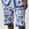 Mens Stacy Adams Designer Shirt + Shorts Set Artistic White Blue Scroll 77115