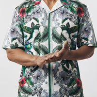 Mens Stacy Adams Designer Shirt + Short Set Bold Green Bird of Paradise 77117