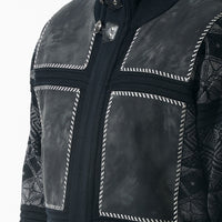 Mens SilverSilk Black Gray Leather Patch Zip Designer Knit Jacket 81020