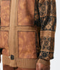 Mens SilverSilk Cognac Brown Leather Patch Zip Designer Knit Jacket 81020