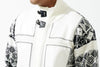 Mens SilverSilk Winter White Leather Patch Zip Designer Knit Jacket 81020