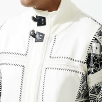 Mens SilverSilk Winter White Leather Patch Zip Designer Knit Jacket 81020