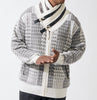 Mens SilverSilk Light Gray, White Shawl Collar Buckle Detail Full Zip Knit Jacket 81021