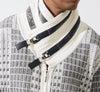 Mens SilverSilk Light Gray, White Shawl Collar Buckle Detail Full Zip Knit Jacket 81021