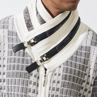 Mens SilverSilk Light Gray, White Shawl Collar Buckle Detail Full Zip Knit Jacket 81021