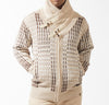 Mens SilverSilk Creamy Tan Beige Shawl Collar Buckle Detail Full Zip Knit Jacket 81021