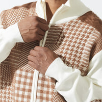 Mens SilverSilk Cream Tan Houndstooth Knit Jacket w/ Elbow Patch 81025