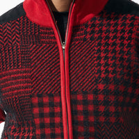 Mens SilverSilk Red Black Houndstooth Knit Jacket w/ Elbow Patch 81025