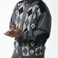 Mens SilverSilk Classy Charcoal Gray, Black Argyle Full Zip Knit Jacket 81026