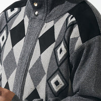 Mens SilverSilk Classy Charcoal Gray, Black Argyle Full Zip Knit Jacket 81026