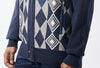 Mens SilverSilk Classy Navy Blue + Gray Argyle Full Zip Knit Jacket 81026