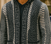 Mens SilverSilk Black Gray Greek Key Thick Knit Sweater Jacket w/ Hoody 82401