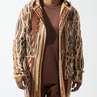 Mens SilverSilk Brown Rust Heavy Knit Sweater Jacket w/ Hoody 82402