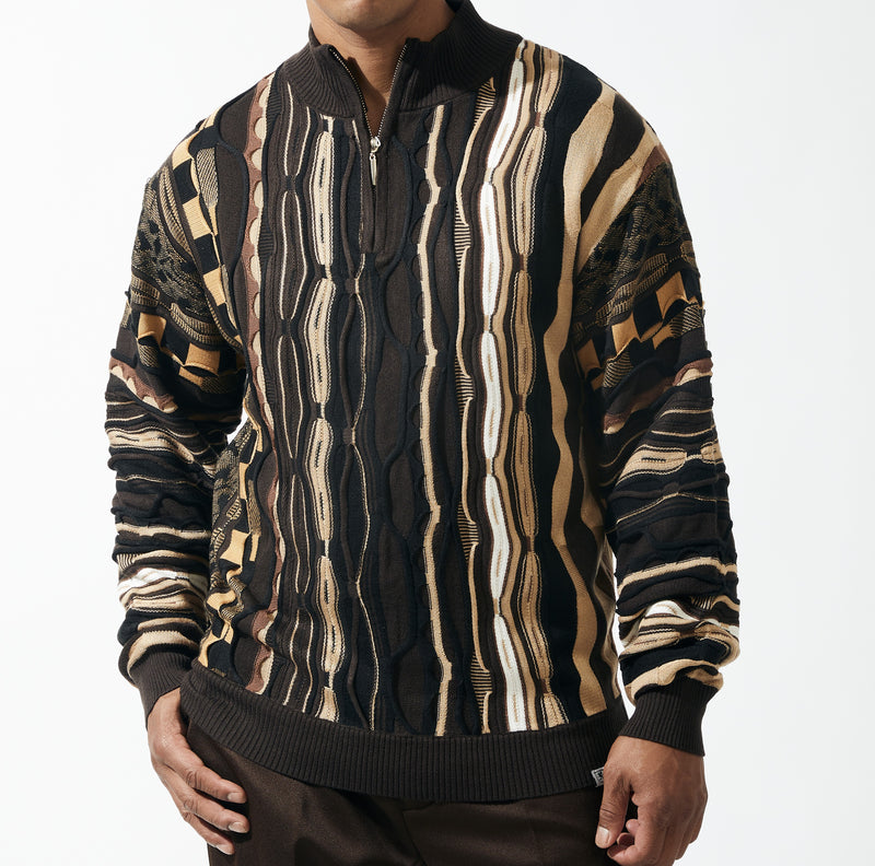 Mens Stacy Adams Shades of Brown Pullover Sweater Jacquard Knit